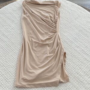 Elegant Tan Ruched Dress